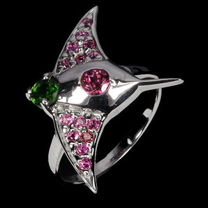 925 Sterling Silver Ring Round Chrome Diopside 4mm Rhodolite Gemstone Jewelry 7