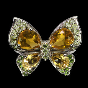 925 Sterling Silver Ring Pear Citrine Peridot Butterfly Gemstone Jewelry Size 7