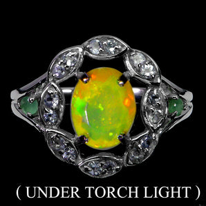 925 Sterling Silver Ring Oval Fire Opal 9x7mm Emerald Gemstone Jewelry Size 8