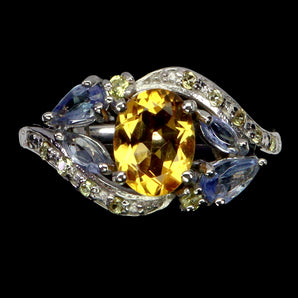 925 Sterling Silver Ring Oval Citrine Sapphire Tanzanite Gemstone Jewelry Size 7