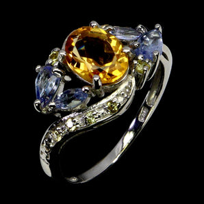 925 Sterling Silver Ring Oval Citrine Sapphire Tanzanite Gemstone Jewelry Size 7