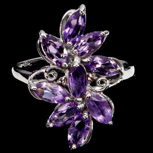 925 Sterling Silver Ring Marquise Amethyst Rhodolite Garnet Gemstone Jewelry 8