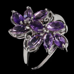 925 Sterling Silver Ring Marquise Amethyst Rhodolite Garnet Gemstone Jewelry 8