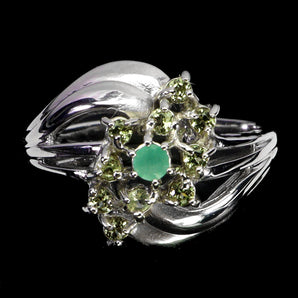 925 Sterling Silver Ring Round Emerald Peridot Natural Gemstone Jewelry Size 7