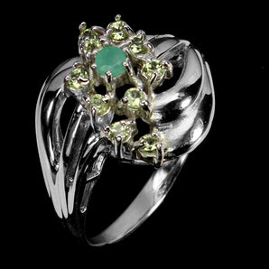 925 Sterling Silver Ring Round Emerald Peridot Natural Gemstone Jewelry Size 7