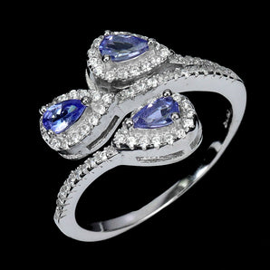 925 Sterling Silver Ring Pear Tanzanite 5x3mm Natural Gemstone Jewelry Size 7