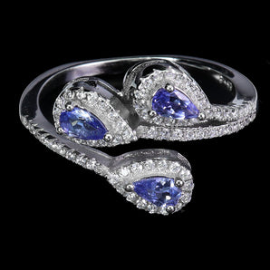 925 Sterling Silver Ring Pear Tanzanite 5x3mm Natural Gemstone Jewelry Size 8
