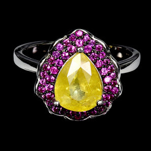 925 Sterling Silver Ring Pear Yellow Sapphire 9x6mm Sapphire Gemstone Jewelry 7