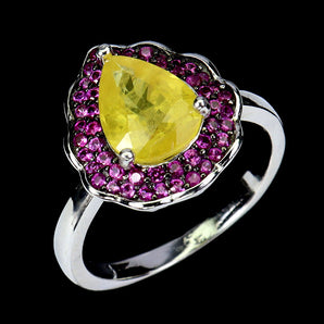 925 Sterling Silver Ring Pear Yellow Sapphire 9x6mm Sapphire Gemstone Jewelry 7