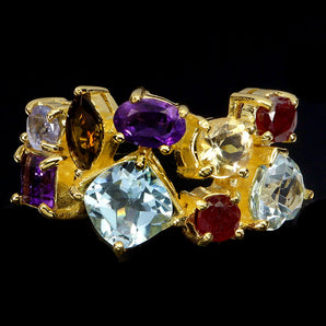 925 Sterling Silver Ring Cushion Topaz Amethyst Citrine Ruby Gemstone Jewelry 7
