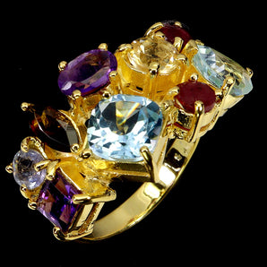 925 Sterling Silver Ring Cushion Topaz Amethyst Citrine Ruby Gemstone Jewelry 8