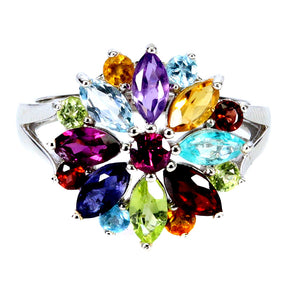 925 Sterling Silver Ring Marquise Peridot Citrine Iolite Gemstone Jewelry Sz 7.5