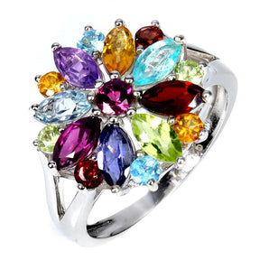 925 Sterling Silver Ring Marquise Peridot Citrine Iolite Gemstone Jewelry Sz 7.5