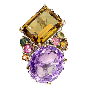 925 Sterling Silver Ring Octagon Citrine 40ct Amethyst Handmade Gemstone Size 8