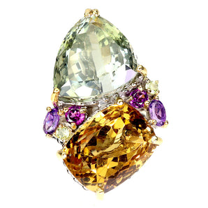 925 Sterling Silver Ring Antique Citrine 42ct Peridot Handmade Gemstone Size 8