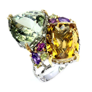 925 Sterling Silver Ring Antique Citrine 42ct Peridot Handmade Gemstone Size 8