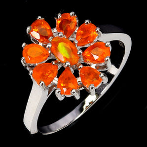 925 Sterling Silver Ring Oval Orange Opal 5x3mm Natural Gemstone Jewelry Size 8