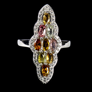 925 Sterling Silver Ring Marquise Tourmaline Natural Gemstone Jewelry Size 7