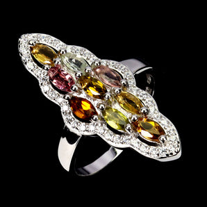 925 Sterling Silver Ring Marquise Tourmaline Natural Gemstone Jewelry Size 7