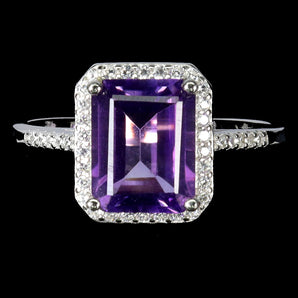 925 Sterling Silver Ring Octagon Amethyst 9x7mm Natural Gemstone Jewelry Size 8