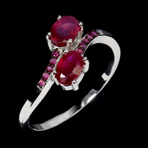 925 Sterling Silver Ring Oval Ruby 6x4mm Ruby Diamond Cut Gemstone Jewelry Sz 7