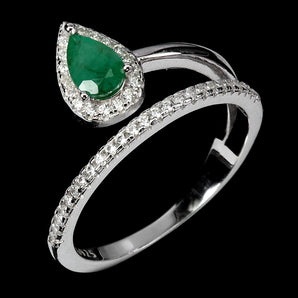 925 Sterling Silver Ring Pear Emerald 6x4mm Natural Gemstone Jewelry Size 7