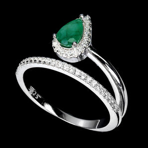 925 Sterling Silver Ring Pear Emerald 6x4mm Natural Gemstone Jewelry Size 7