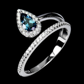 925 Sterling Silver Ring Pear London Blue Topaz 6x4mm Gemstone Jewelry Size 7