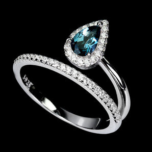 925 Sterling Silver Ring Pear London Blue Topaz 6x4mm Gemstone Jewelry Size 7