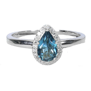 925 Sterling Silver Ring Pear London Blue Topaz 7x5mm Gemstone Jewelry Size 7