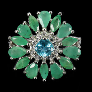 925 Sterling Silver Ring Pear Emerald 5x3mm Natural Gemstone Jewelry Size 8