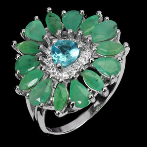 925 Sterling Silver Ring Pear Emerald 5x3mm Natural Gemstone Jewelry Size 8
