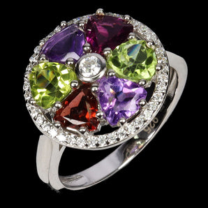925 Sterling Silver Ring Trilliant Amethyst 5mm Peridot Gemstone Jewelry Sz 8.5