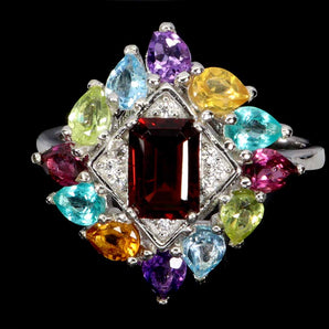 925 Sterling Silver Ring Octagon Mozambique 7x5mm Citrine Gemstone Jewelry Sz 7