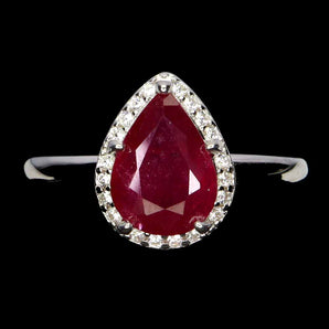 925 Sterling Silver Ring Pear Ruby 10x7mm Natural Gemstone Jewelry Size 7