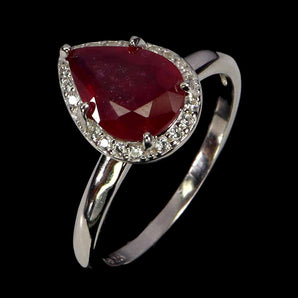 925 Sterling Silver Ring Pear Ruby 10x7mm Natural Gemstone Jewelry Size 7