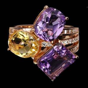 925 Sterling Silver Ring Octagon Amethyst 10x8mm Citrine Gemstone Jewelry Sz 8.5