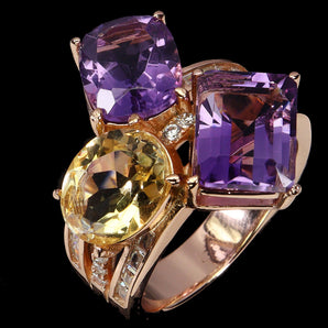 925 Sterling Silver Ring Octagon Amethyst 10x8mm Citrine Gemstone Jewelry Sz 8.5