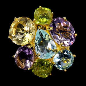925 Sterling Silver Ring Oval Amethyst 12x10mm Citrine Peridot Topaz Gemstone 7
