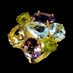 925 Sterling Silver Ring Oval Amethyst 12x10mm Citrine Peridot Topaz Gemstone 7