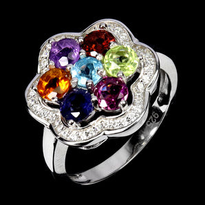 925 Sterling Silver Ring Round Amethyst Citrine Iolite Peridot Garnet Gemstone 8