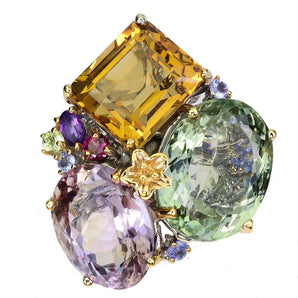 925 Sterling Silver Ring Oval Green Amethyst 48ct Citrine Handmade Gemstone 8