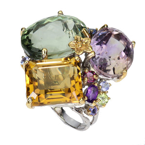 925 Sterling Silver Ring Oval Green Amethyst 48ct Citrine Handmade Gemstone 8