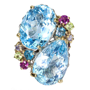 925 Sterling Silver Ring Oval Sky Blue Topaz 36ct Peridot Handmade Gemstone Sz 8