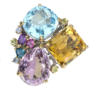 925 Sterling Silver Ring Pear Ametrine 40ct Topaz Handmade Gemstone Jewelry Sz 8