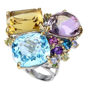 925 Sterling Silver Ring Pear Ametrine 40ct Topaz Handmade Gemstone Jewelry Sz 8