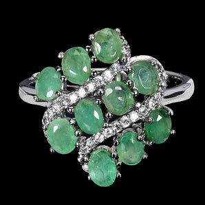 925 Sterling Silver Ring Oval Emerald 4x3mm Natural Gemstone Jewelry Size 8
