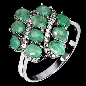 925 Sterling Silver Ring Oval Emerald 4x3mm Natural Gemstone Jewelry Size 8