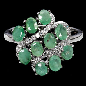 925 Sterling Silver Ring Oval Emerald 4x3mm Natural Gemstone Jewelry Size 7