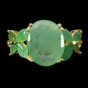 925 Sterling Silver Ring Oval Emerald 11x9mm Natural Gemstone Jewelry Size 8